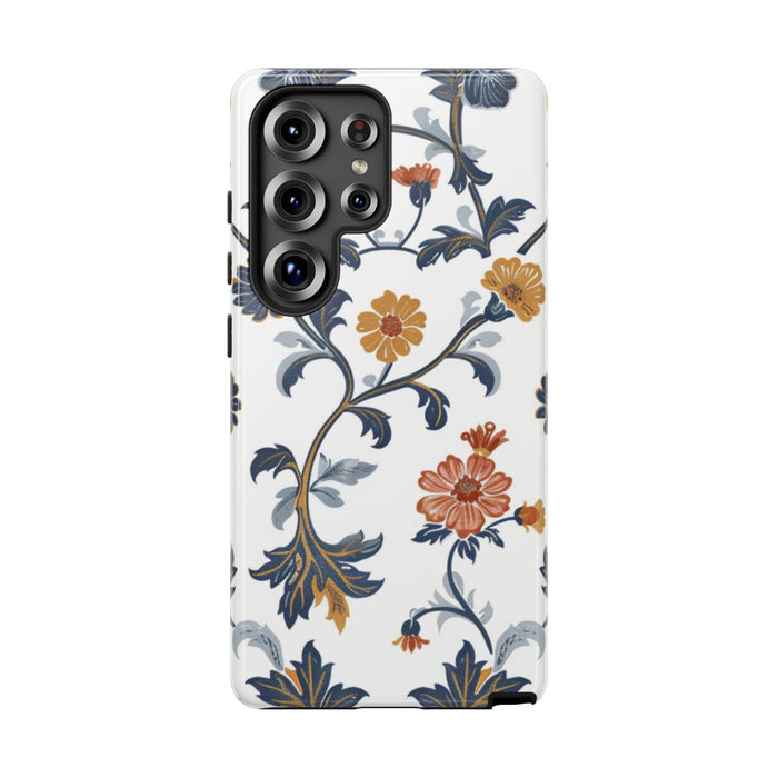 Retro Bloemenpatroon in Blauw en Oranje