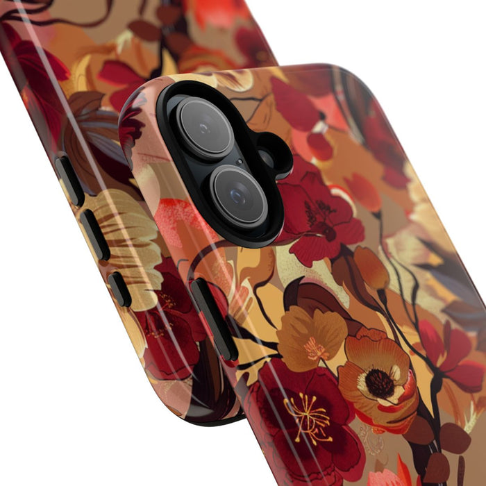 Warm Bloemenpatroon met Bourgondische en Oranje Kleuren