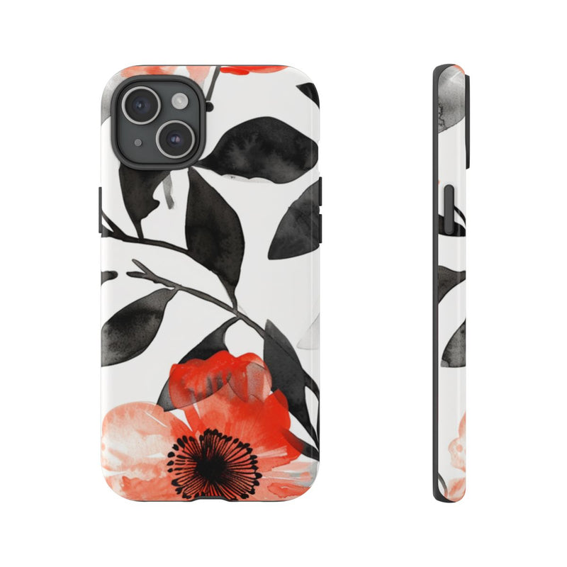 Rood-Zwart Waterverf Bloemenpatroon