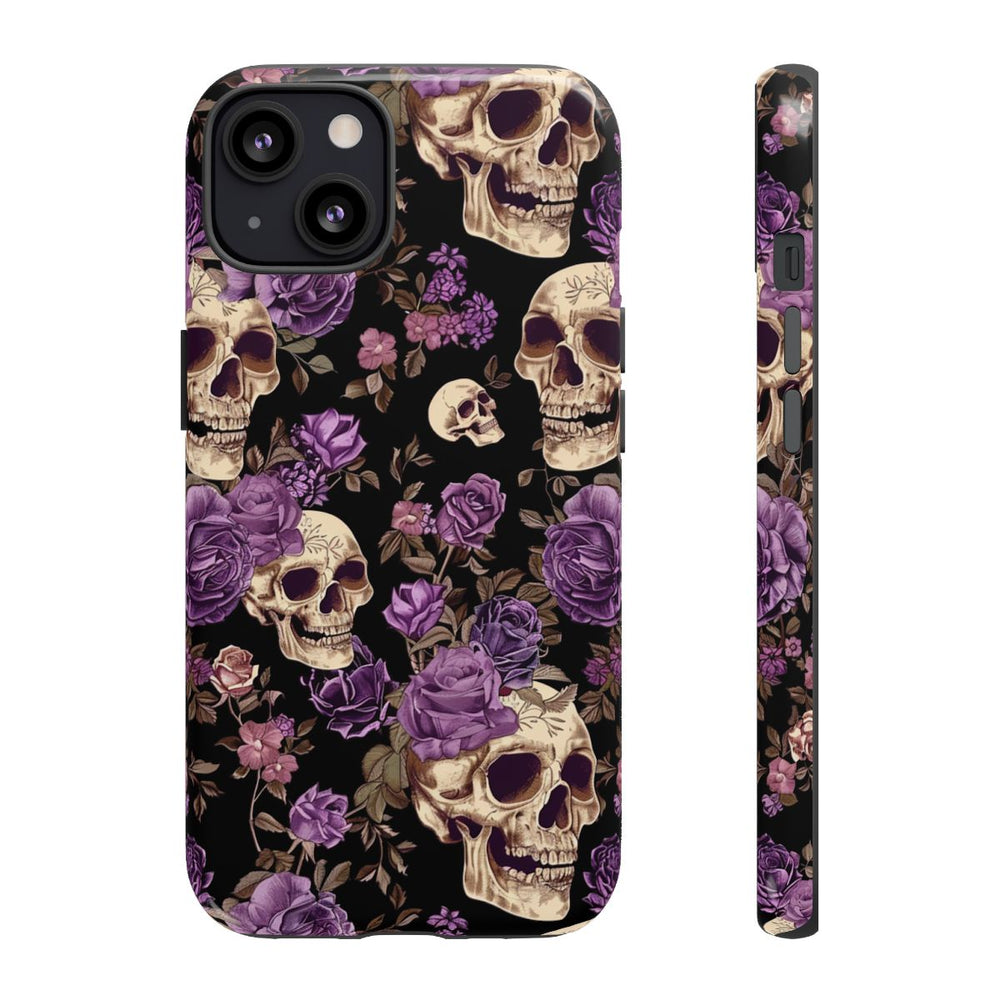 Paarse Rozen en Schedels Patroon