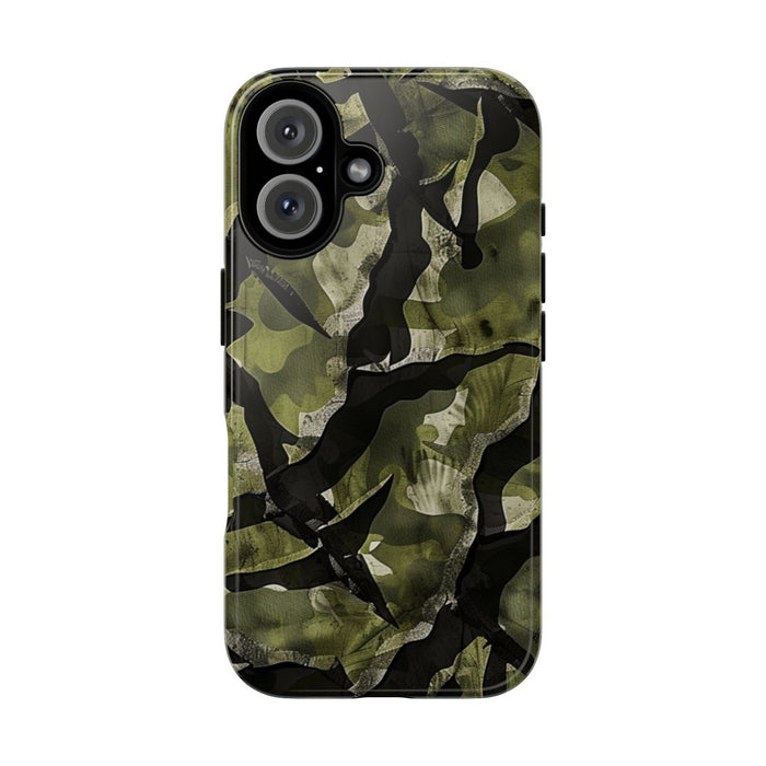 Groen Camouflagepatroon met Zwarte Abstracte Vormen