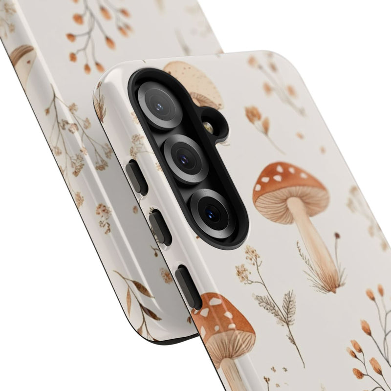 Bruine en Beige Paddenstoelen met Bloemrankenpatroon