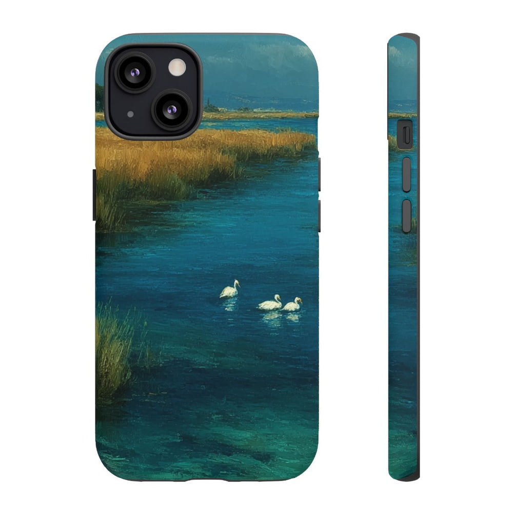 Blauwe Lagune met Zwanen en Riet