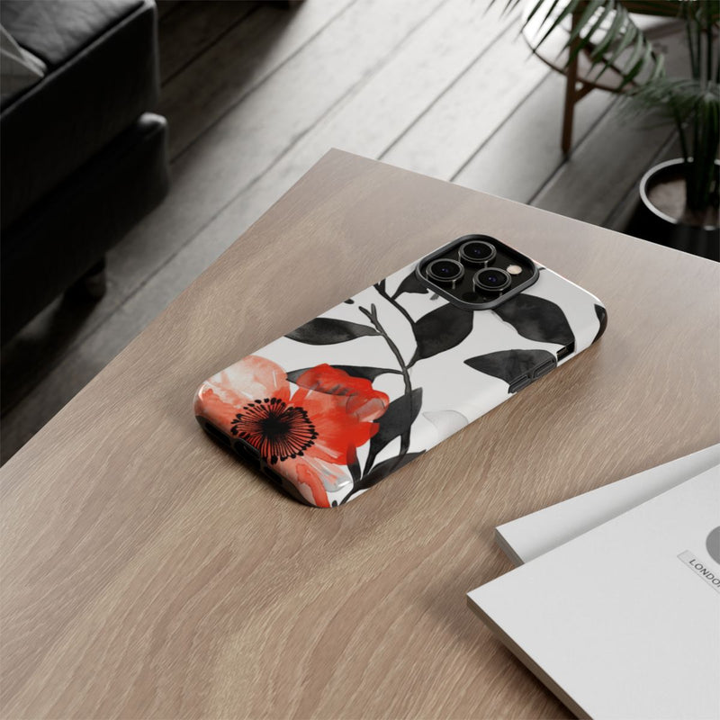 Rood-Zwart Waterverf Bloemenpatroon