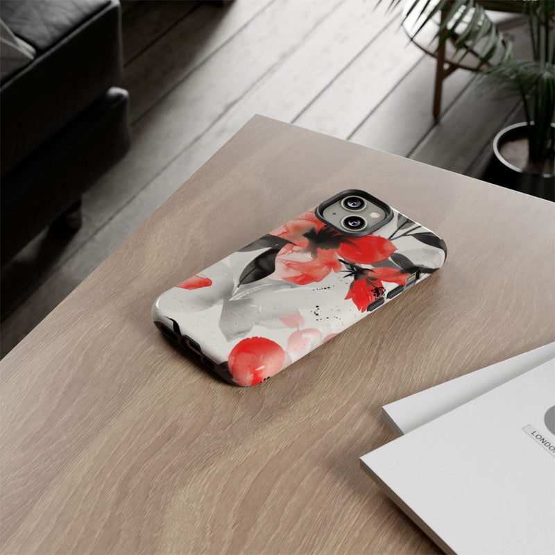 Rood-Zwart Waterverf Bloemenpatroon