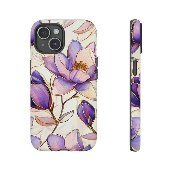 Paarse Magnolia’s in Glas-in-loodpatroon