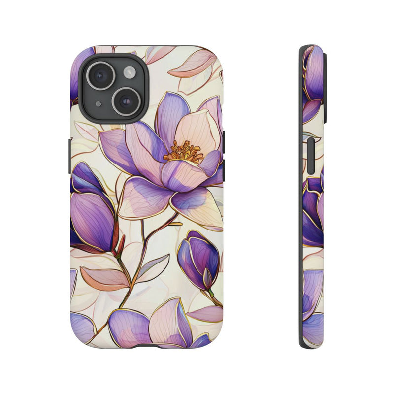 Paarse Magnolia’s in Glas-in-loodpatroon