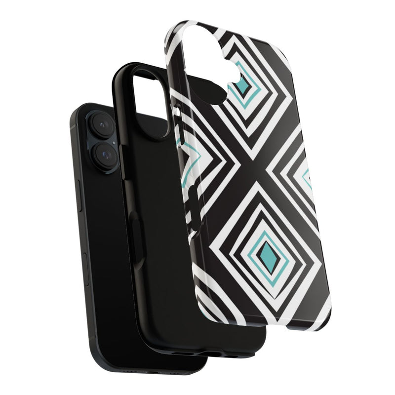 Geometrisch Zwart-Turquoise Diamantpatroon