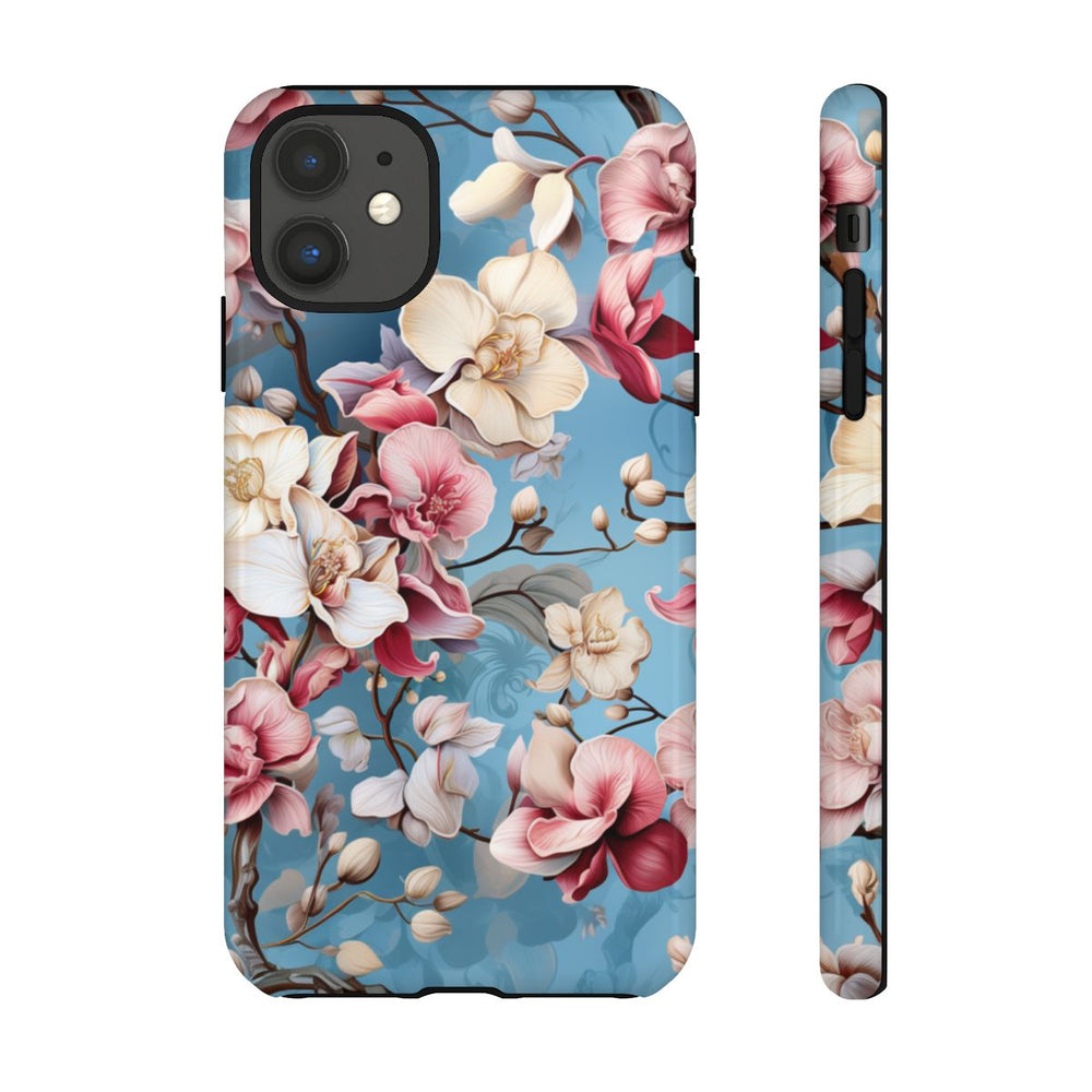 Orchideeënpatroon op Blauwe Achtergrond