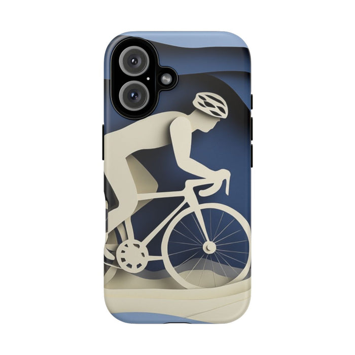 Papieren Fietsfiguur op Blauwe Landschap