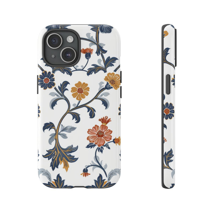 Retro Bloemenpatroon in Blauw en Oranje