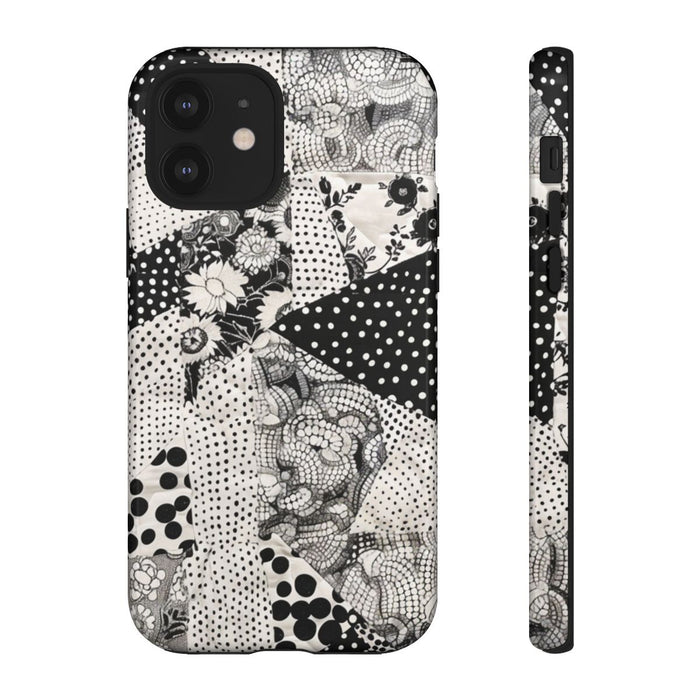Zwart-Wit Patchwork met Bloemen en Stippen