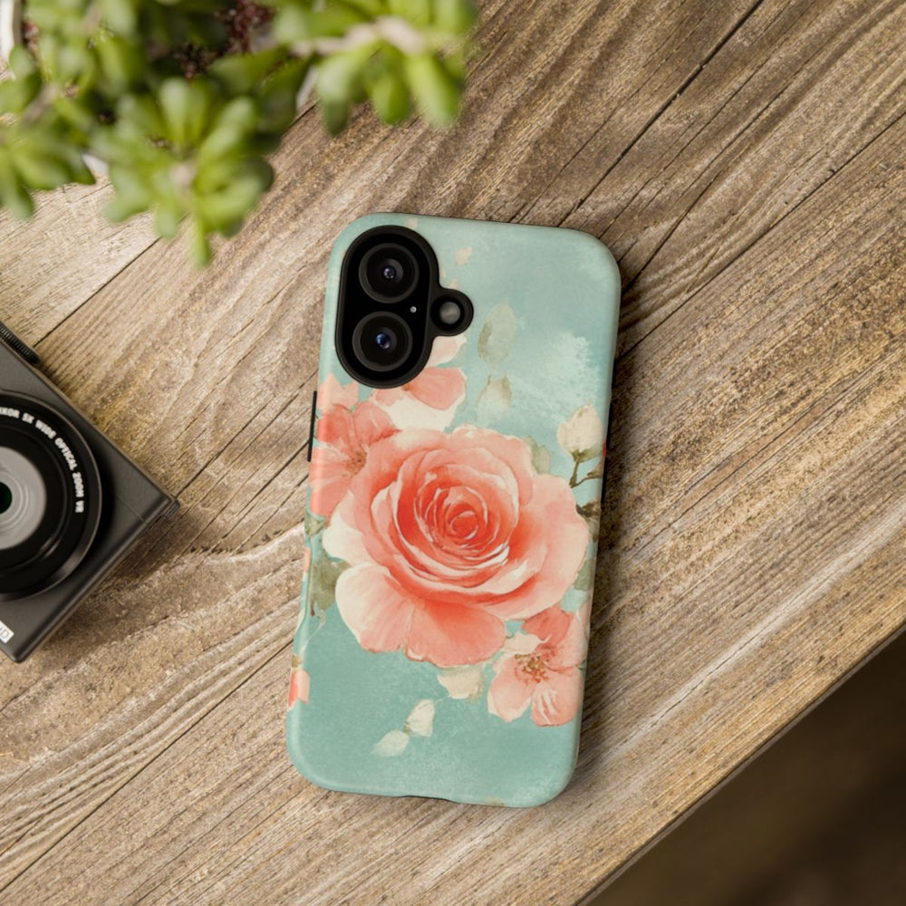 Aquarel Roze Rozen op Turquoise Achtergrond