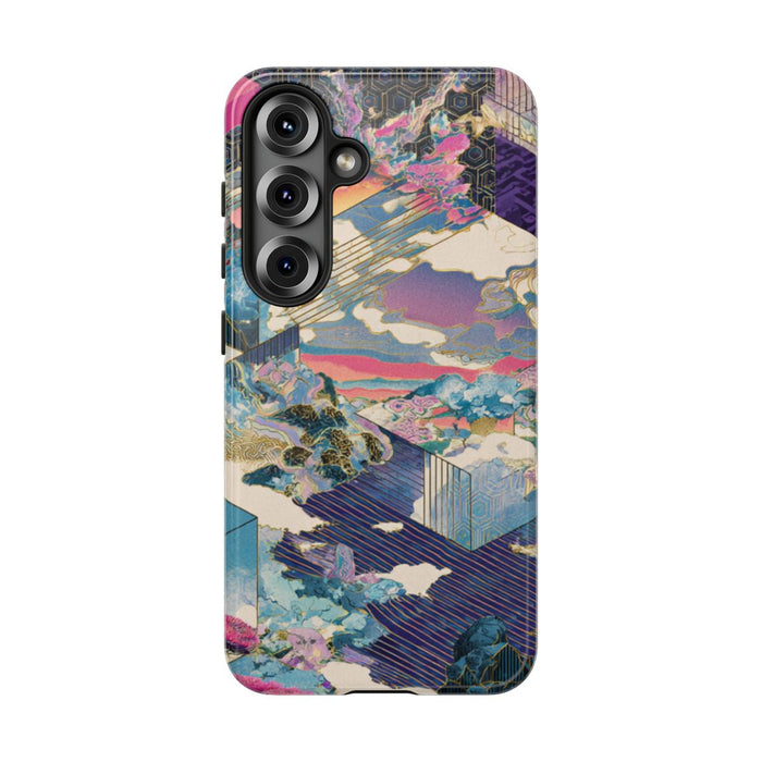 Abstracte Geometrische Landschap met Roze Bomen