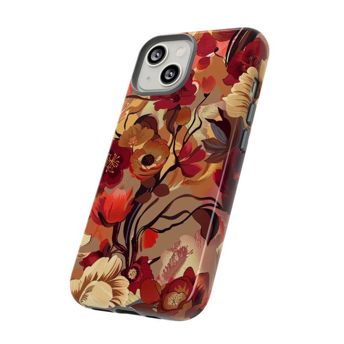 Warm Bloemenpatroon met Bourgondische en Oranje Kleuren