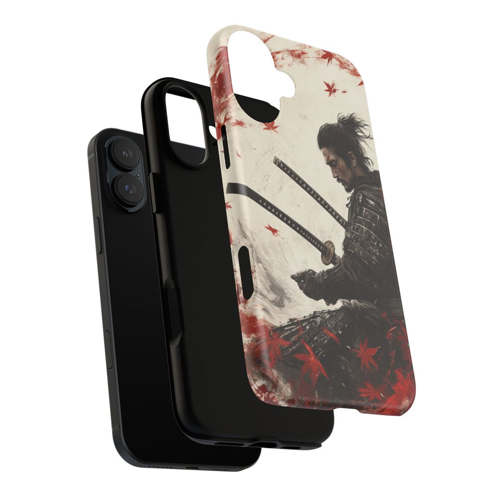 Samurai met Twee Katana’s en Rode Esdoornbladeren