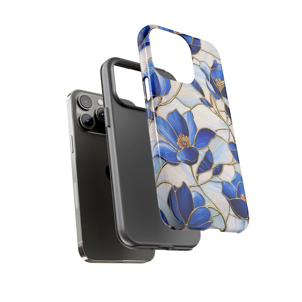 Blauw Gebloemd Glas-in-loodpatroon