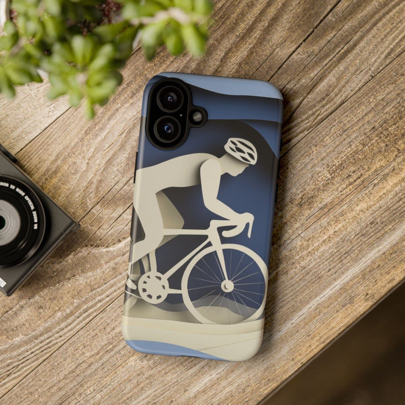 Papieren Fietser in Blauwe Landschap