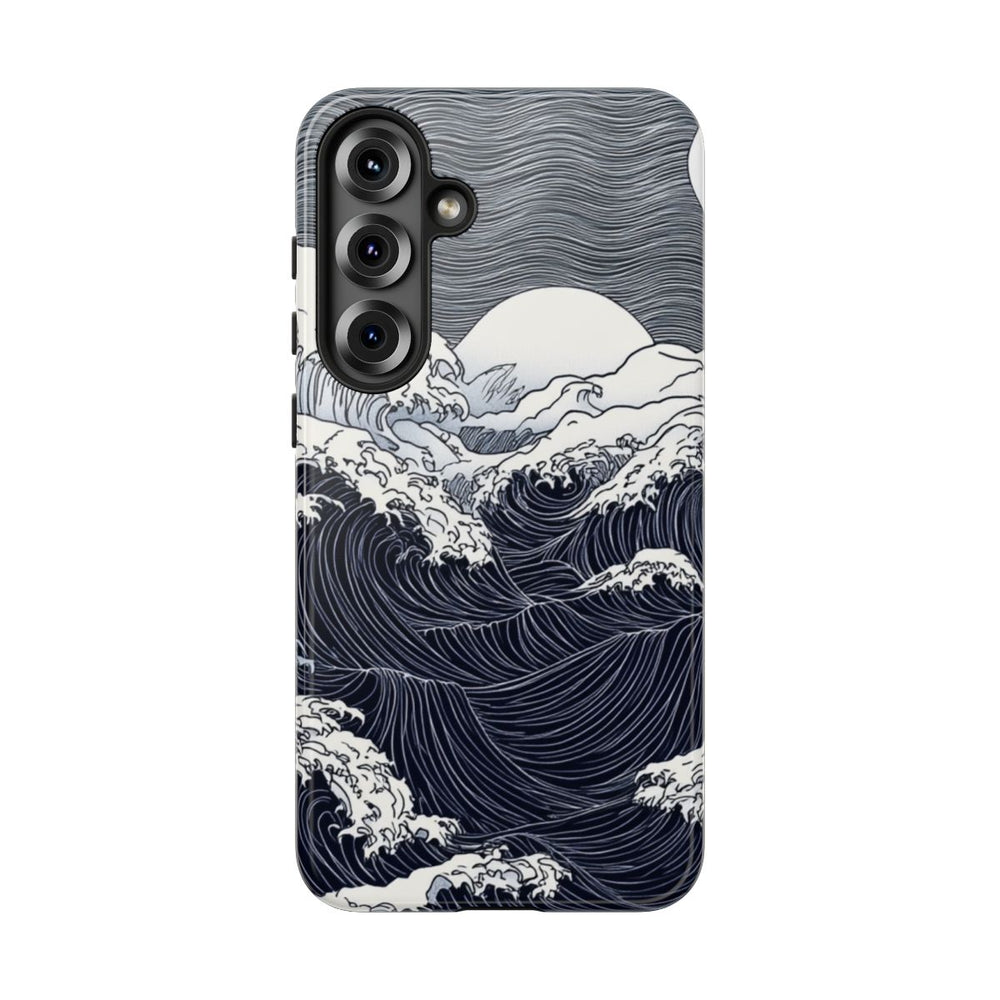 Monochrome Oceaangolven met Maan