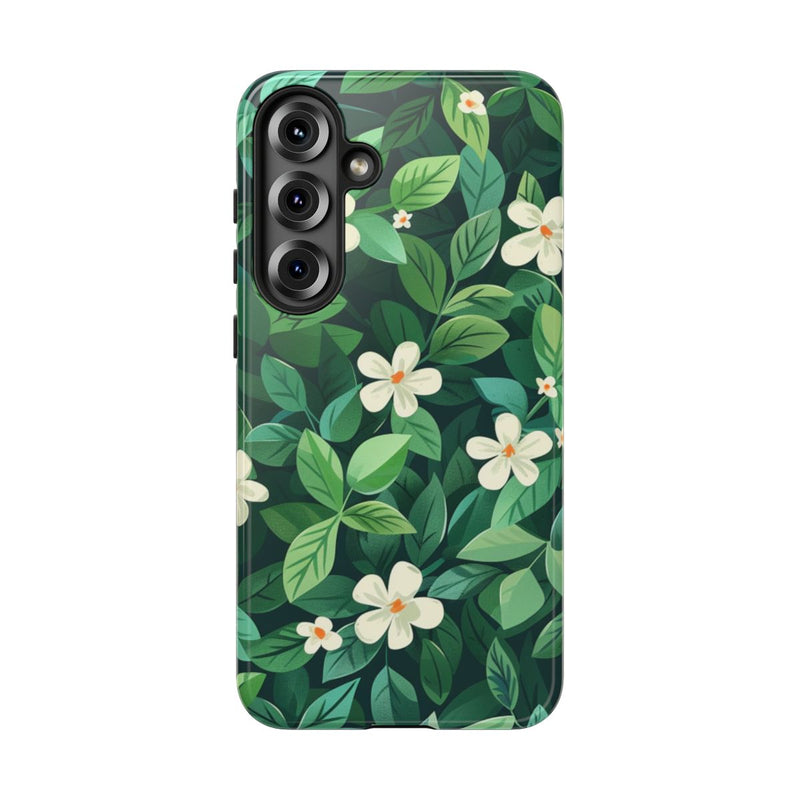 Groene Bladeren en Witte Bloemenpatroon