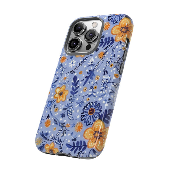 Blauw-Oranje Bloemenpatroon