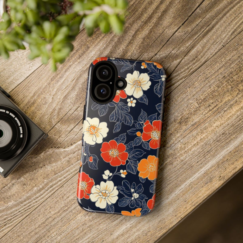 Oranje en Witte Bloemenprint