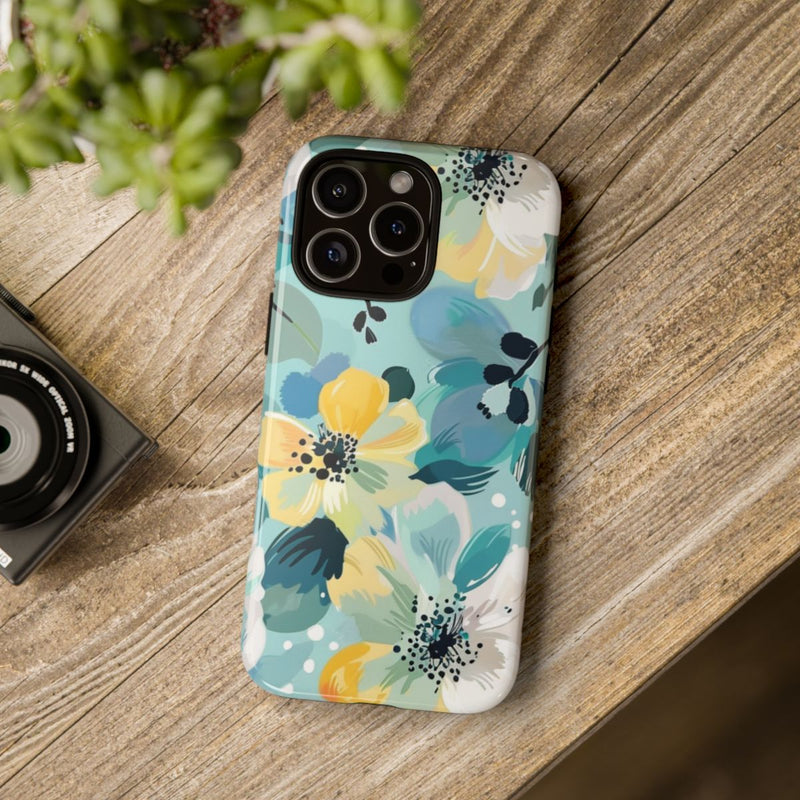Turquoise Bloemenpatroon met Stippen