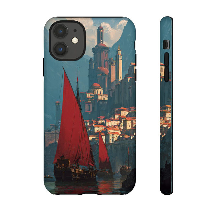 Roodzeilende Schepen bij Bergvesting