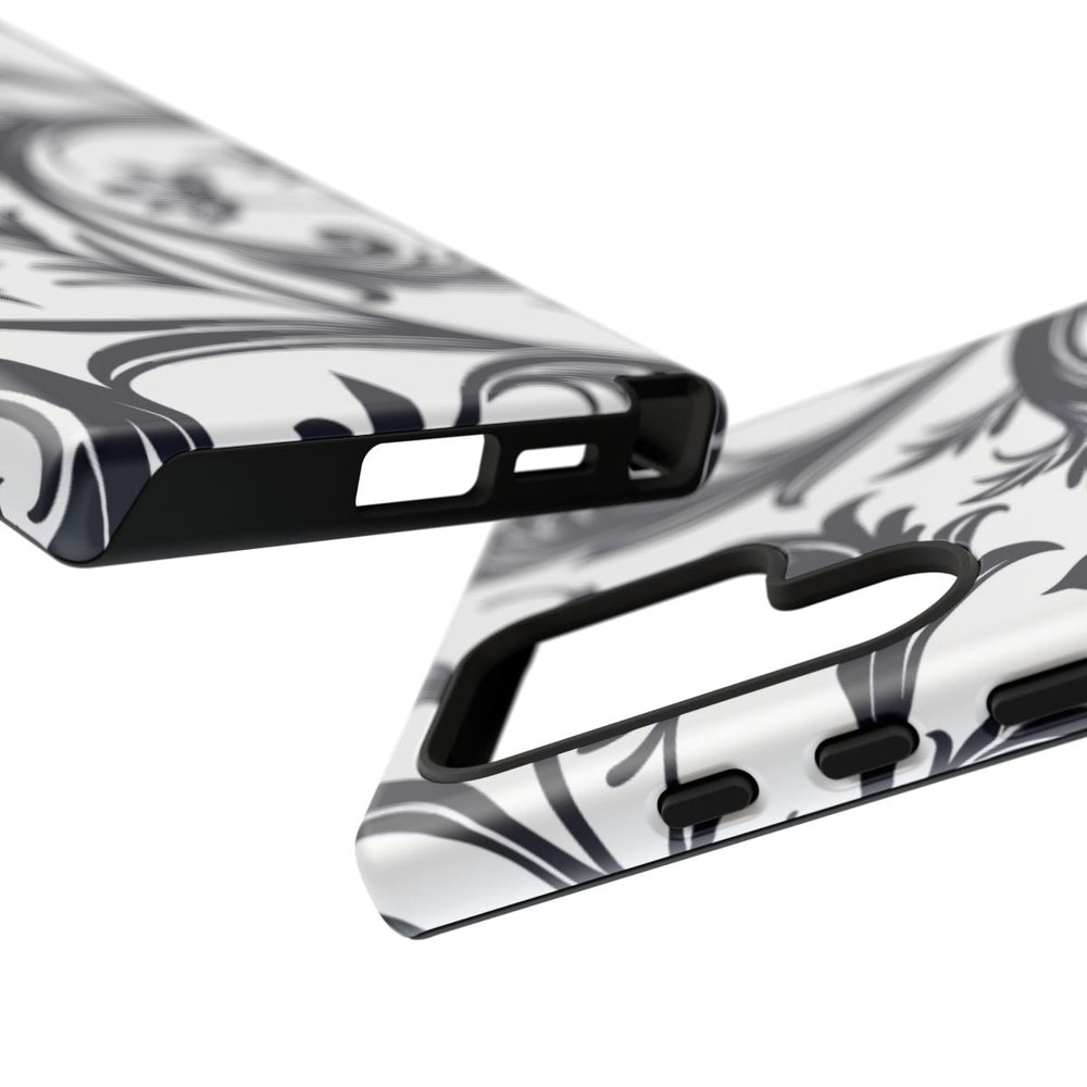 Zwart-Wit Bloemmotief met Sierlijke Krullen