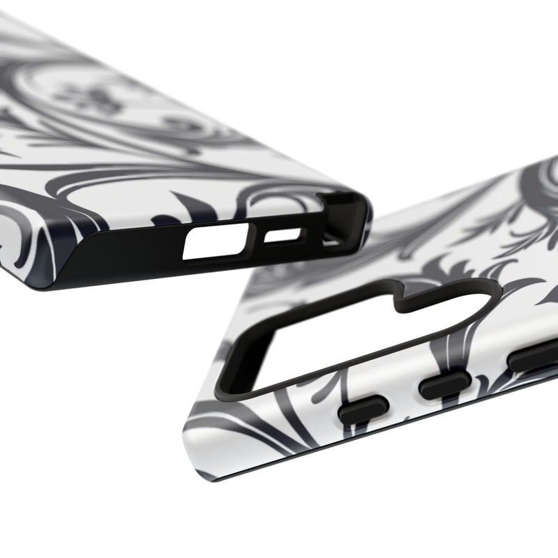 Zwart-Wit Bloemmotief met Sierlijke Krullen