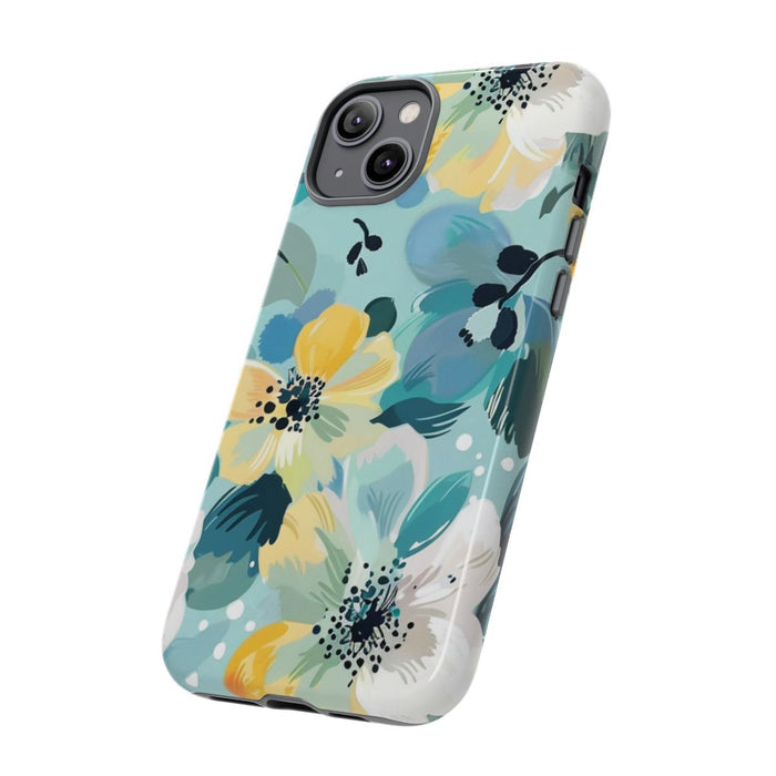 Turquoise Bloemenpatroon met Stippen