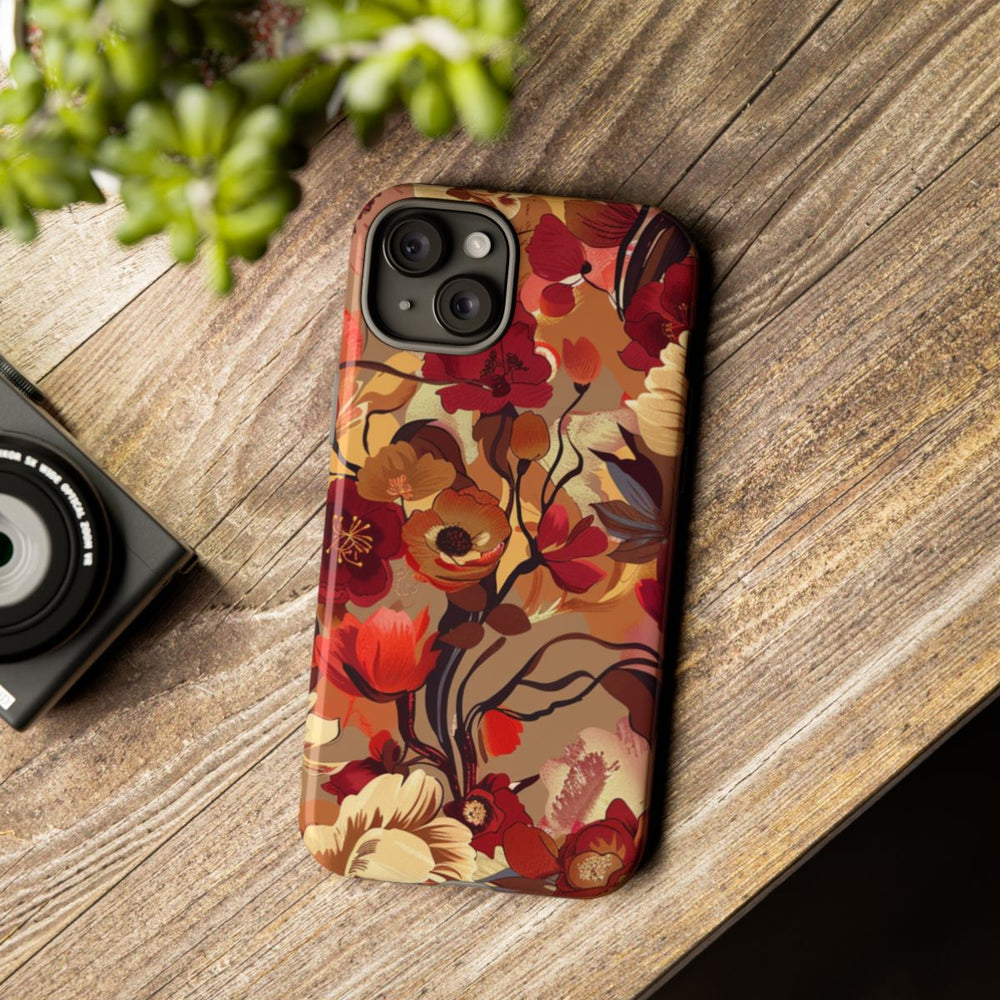 Warm Bloemenpatroon met Bourgondische en Oranje Kleuren