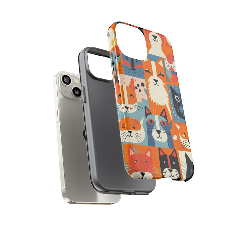 Vrolijke Kattenkopjes in Kleurrijk Patroon