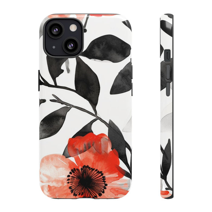 Rood-Zwart Waterverf Bloemenpatroon