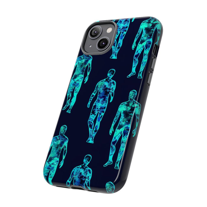 Blauw-Groene Neon Mensfiguren Patroon