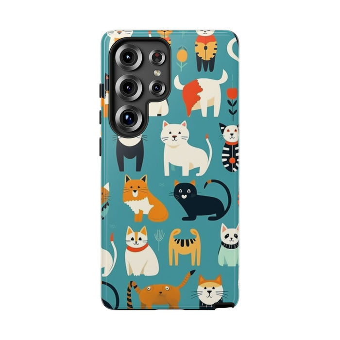 Kleurrijk Kattenpatroon op Glanzend Stevig Hoesje