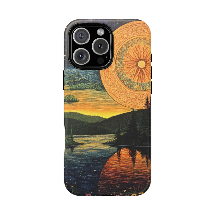 Zon- en Maanlandschap met Bloemrijke Rivier