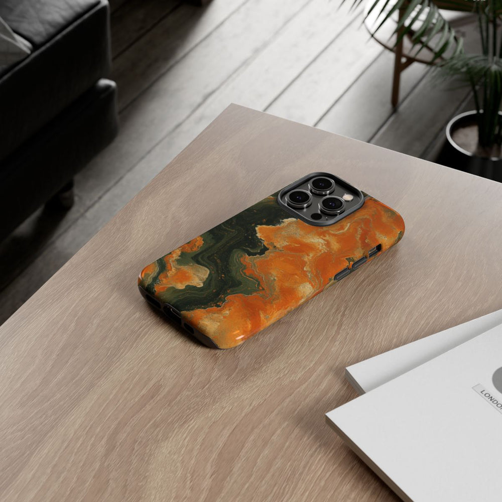 Abstract Patroon in Gebrand Oranje en Olijfgroen