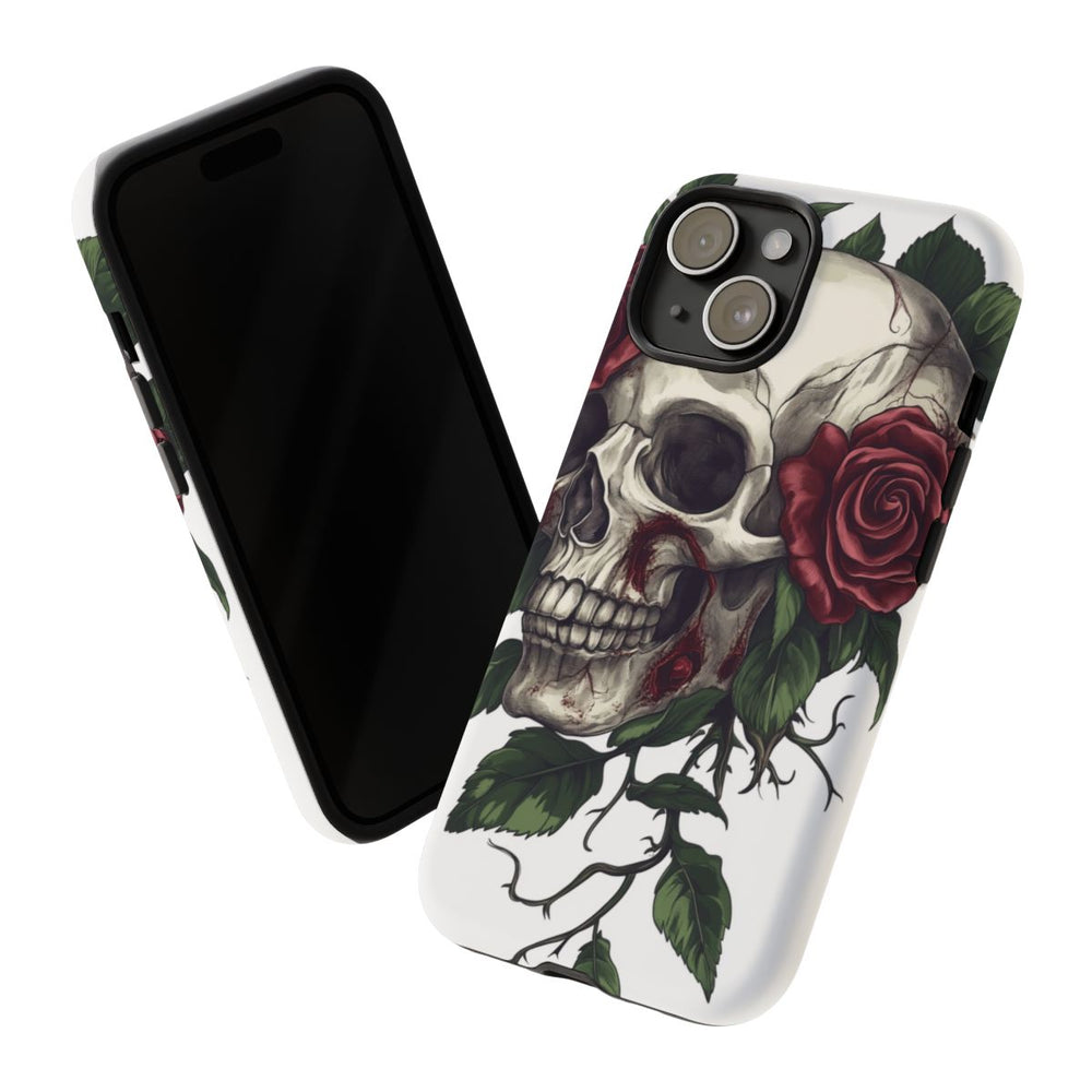 Schedel met Rode Rozen en Groene Bladeren