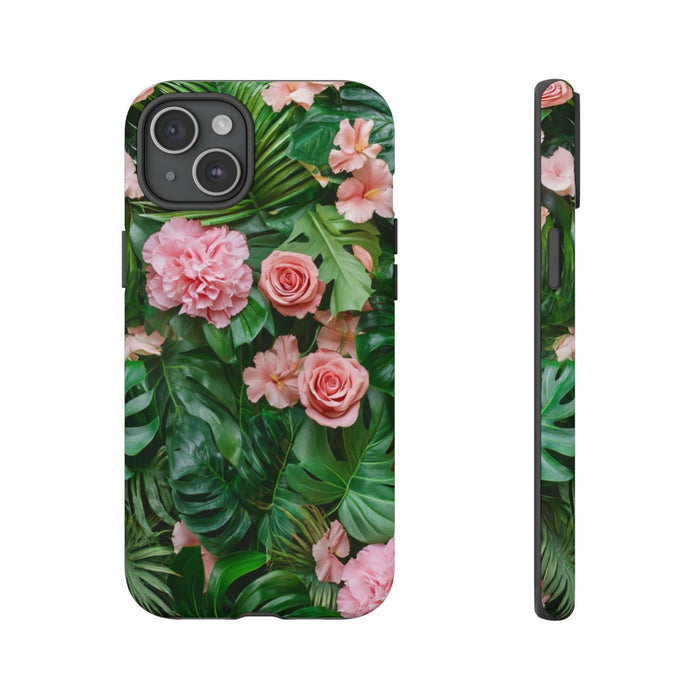 Roze Rozen en Tropische Bladeren Patroon