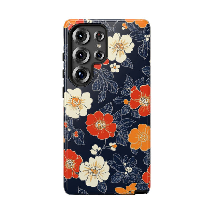 Oranje en Witte Bloemenprint