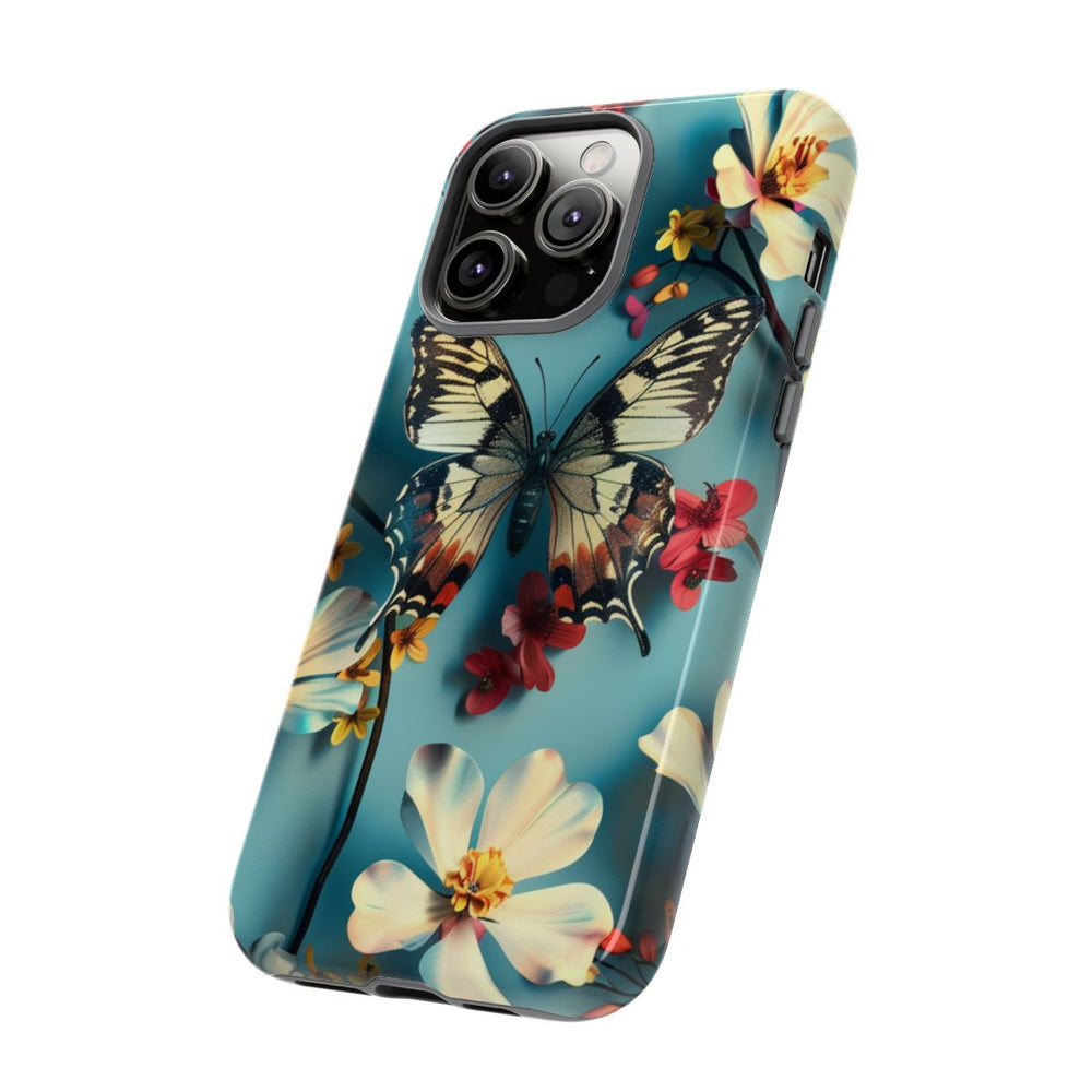 Vlinder en Bloemenpatroon op Blauw