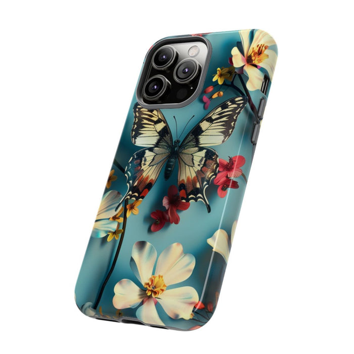 Vlinder en Bloemenpatroon op Blauw