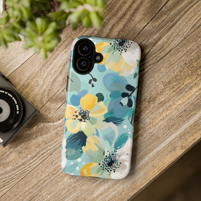 Turquoise Bloemenpatroon met Stippen