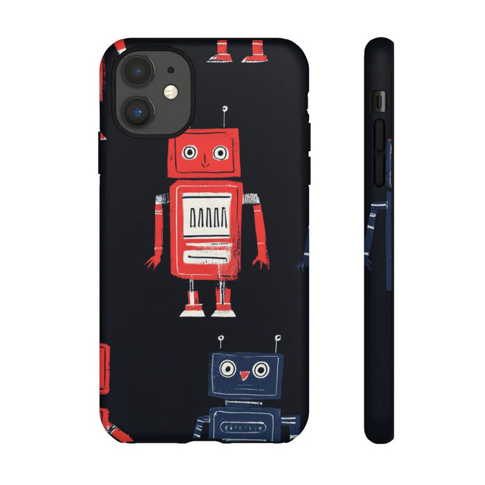 Retro Robotpatroon in Rood en Blauw