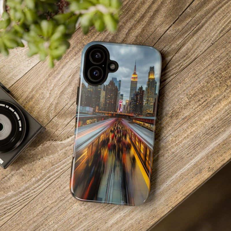 Stedelijke Skyline met Bewegende Metro