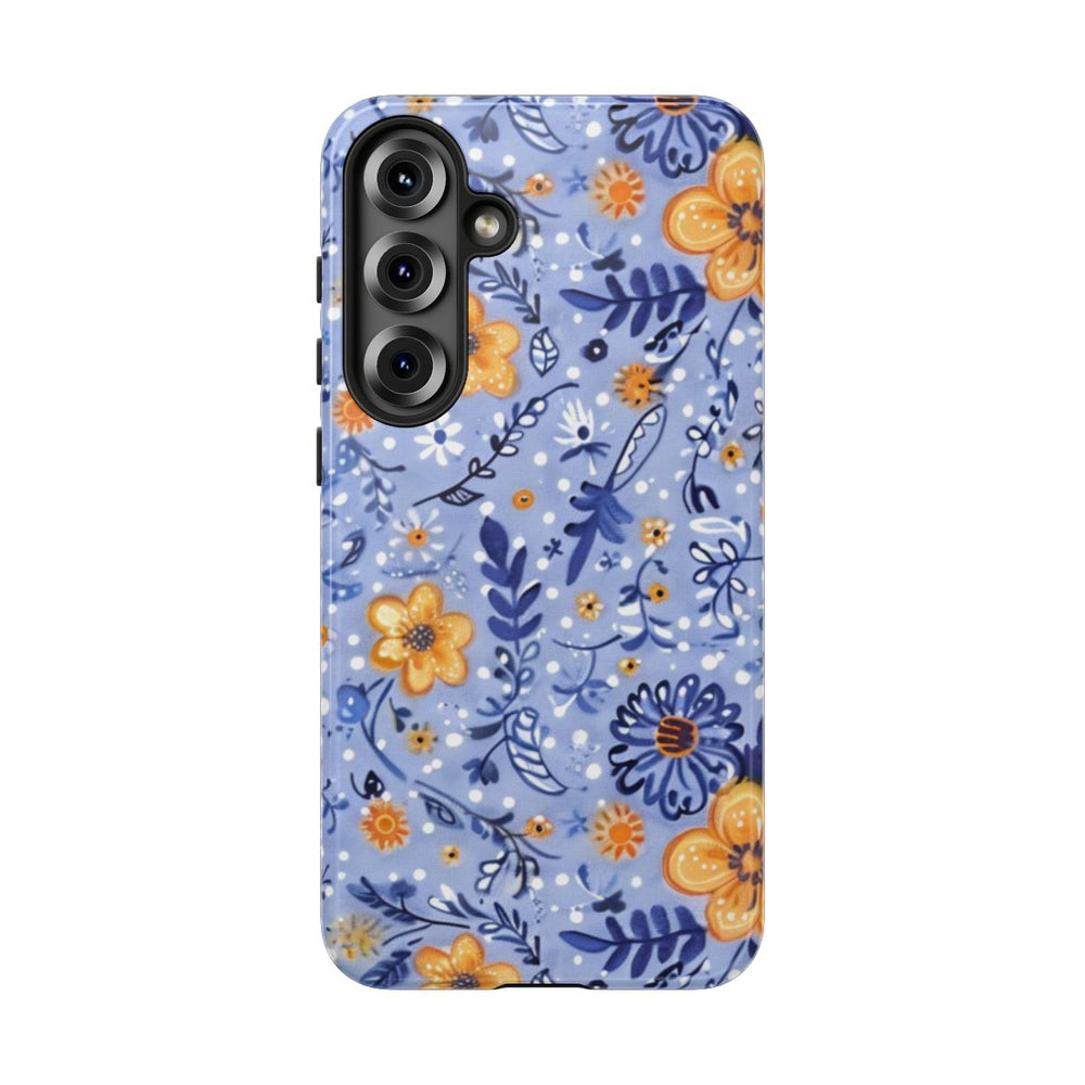 Blauw-Oranje Bloemenpatroon