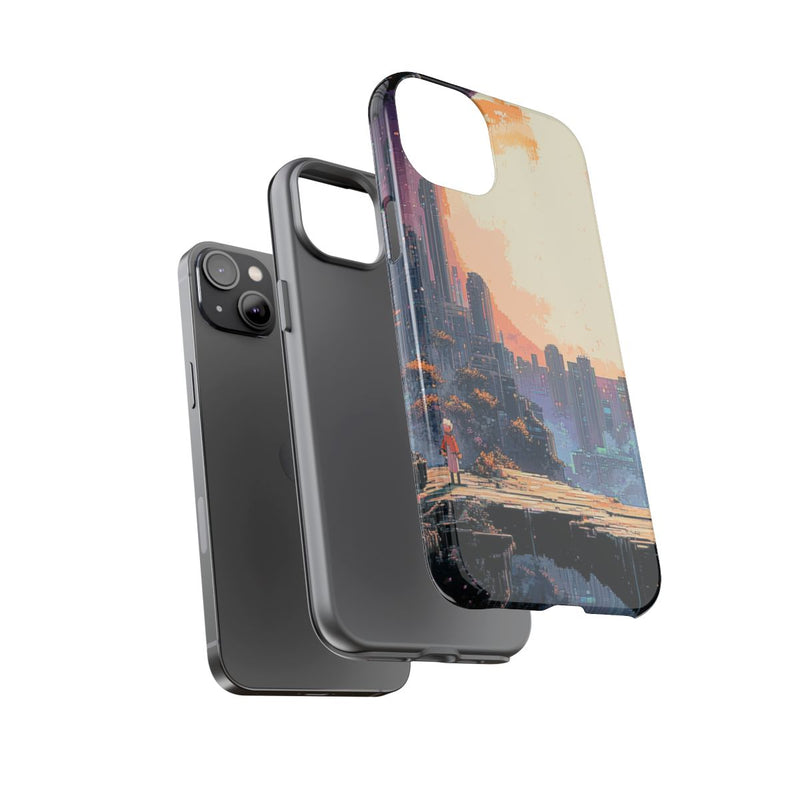 Pixel Art Stadsgezicht met Grote Maan