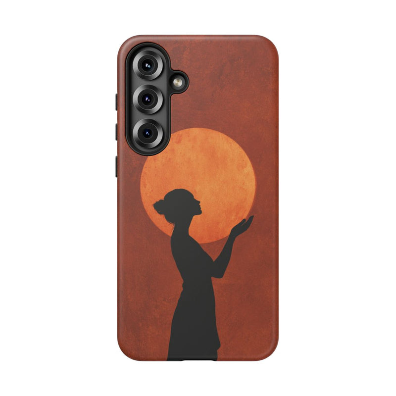 Zilveren Silhouet van Vrouw met Zon Boven Haar Hoofd