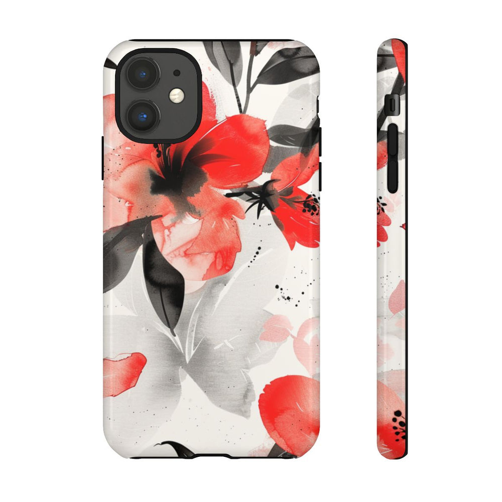 Rood-Zwart Waterverf Bloemenpatroon